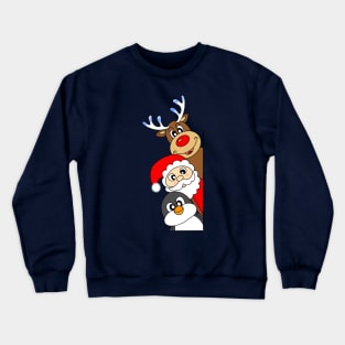 Christmas friends: a penguin, santa and Rudolph Crewneck Sweatshirt